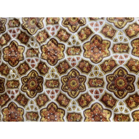 Vintage 70s Geometric Scarf 21” Brown Gold Orange Square Boho Mod Retro Print - Picture 2 of 4
